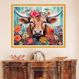 DMCVIVR Stamped Cross Stitch Kits for Beginners Adults Needlepoint Kits for Beginners Embroidery Kits for Adults Crossstitch Kit for Beginners 11CT-Flower Cattle 16x20 inch