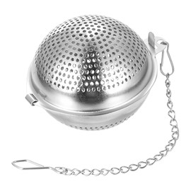 sourcing map 1 Pcs Tea Infuser Filter, Loose Tea Steeper, Stainless Steel Tea Strainer, Tea Ball with Chain for Brew Loose Leaf Tea, Silver