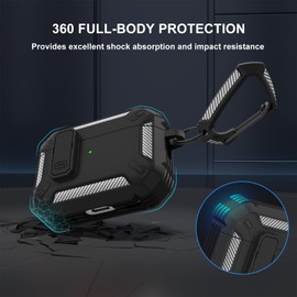 Wanme Cases Compatible with Airpod Pro 2 Case, for AirPods Pro 2nd/1st Generation (2023/2022/2019), with Cleaning Kit & Keyring, Hard Shell Protective Case [LED Visible], Black