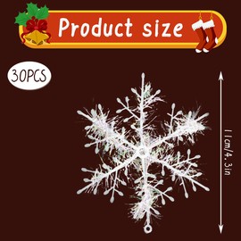 Thyonta 30 Pcs Artificial Snowflake Ornaments Christmas Decorative Enhance Festive Atmosphere Plastic Snowflakes Beautiful and Reusable Holiday Decor for Trees and Windows