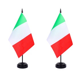 JBSJBS Italy Desk Flag 12" Solid Pole Deluxe Set Italian Flags Banner Mini Small Italy Office Table Flags with Black Stand Base Desktop Decorations(2Pack)