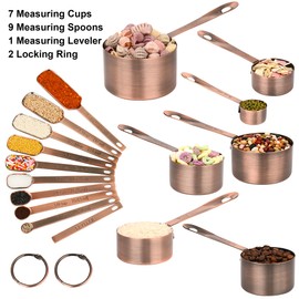 Nstezrne Copper Measuring Cups and Spoons Set 17 for Dry & Liquid, Metric & Us Stainless Steel Measuring Cups and Spoons Set with Leveler for Kitchen & Baking with 3/4 & 2/3 Measurer Cup