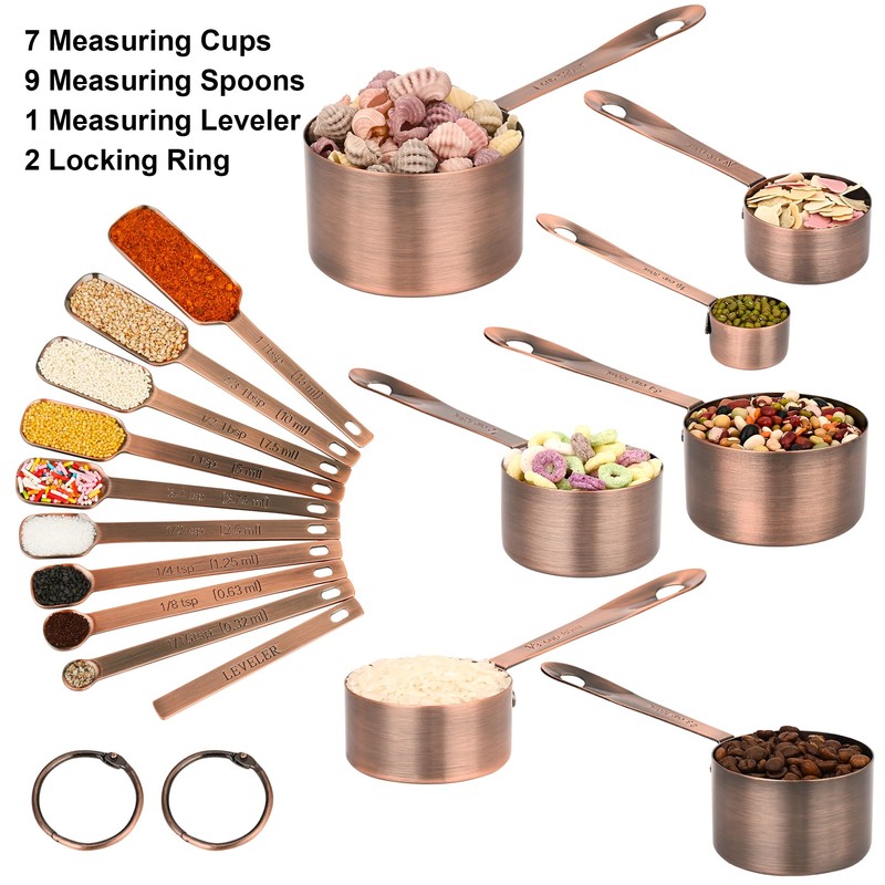 Nstezrne Copper Measuring Cups and Spoons Set 17 for Dry