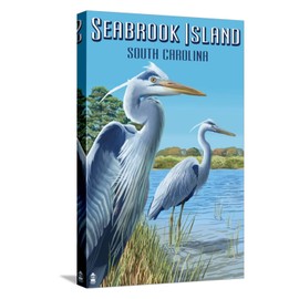 ART.COM Stretched Canvas Print Seabrook Island, South Carolina - Blue Herons by Lantern Press, 12" x 18"