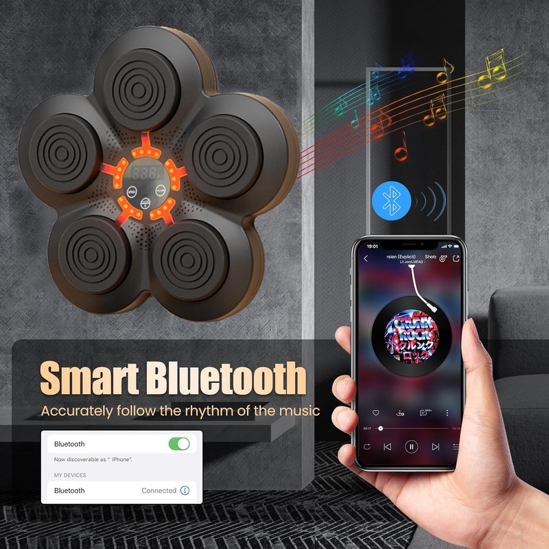 Music Boxing Machine with Boxing Gloves, Wall Mounted Smart Bluetooth