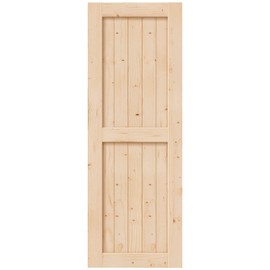 EaseLife 28in x 84in Sliding Barn Wood Door,Interior Doors,DIY Assemblely,Solid Natural Spruce Panelled Slab,Easy Install,Apply to Rooms & Storage Closet,H-Frame