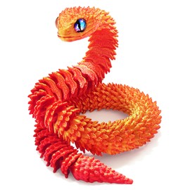 TEAONE 3D Snake Toy, 3D Printed Animal for Desktop Decor, Birthday Gift, Loot Bag Fillers (Laser Red, Length 30cm/11.81in)