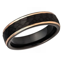 6mm Tungsten Ring Wedding Band for Men and Women Black and Rose Gold Brushed Hammered Tungsten Ring SHJTCR749 (6.5)