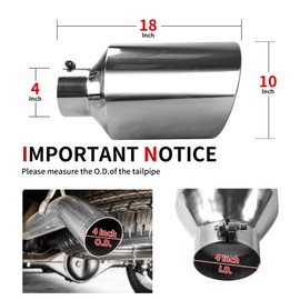 Richeer 4” Inlet Exhaust Tip, 10” Outlet 18” Long Stainless Steel Polished