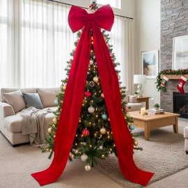 Moos para Arbol de Navidad, Arcos Rojos para rbol de Navidad, 20x71 Pulgadas Lazo Grande de Terciopelo Rojo para Decoracin de rbol, Navidad Decoracin 
