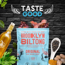 Brooklyn Biltong - Air Dried Grass Fed Beef Snack, South African Beef Jerky - Whole30 Approved, Paleo, Keto, Gluten Free, Sugar Free, Made in USA - 8 oz, Pack of 2 (Original)