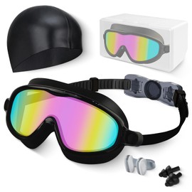 Hurdilen Kids Swimming Goggles for Kids, Anti-fog, UV Protection, Wide View Kids Swim Goggles for 3-15, Suitable for Water Sports Use (Black)