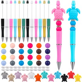 WEWAYSMILE Set of 6 DIY Ballpoint Pens with Beads, Cartoon Ballpoint Pens, Suitable for Offices, Schools, Gifts, Crafts, Office Supplies (Sea Turtle)