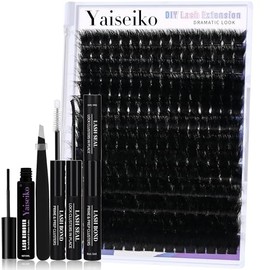 Mega Lash Clusters Kit 300D Thick 12-25mm Volume Cluster Eyelash Extensions Kit 224Pcs Wispy Individual Lashes with Lash Bond and Seal and remover Eyelash Clusters Soft False Eyelashes by Yaiseiko