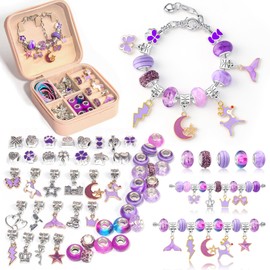 ManyRICE Jewellery Bracelet Making Kit, 68 PCS DIY Charm Bracelet Making Kit for Girls, A Perfect Birthday Gifts for Girls Age 6 7 8 9 10, with Portable Bracelet Jewelry Box and Gift Bag