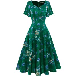 HomRain Sage Green Dresses for Women 2025 Vintage Fit and Flare Wedding Guest Bridesmaid Dress for Homecoming Party Green Flower XL