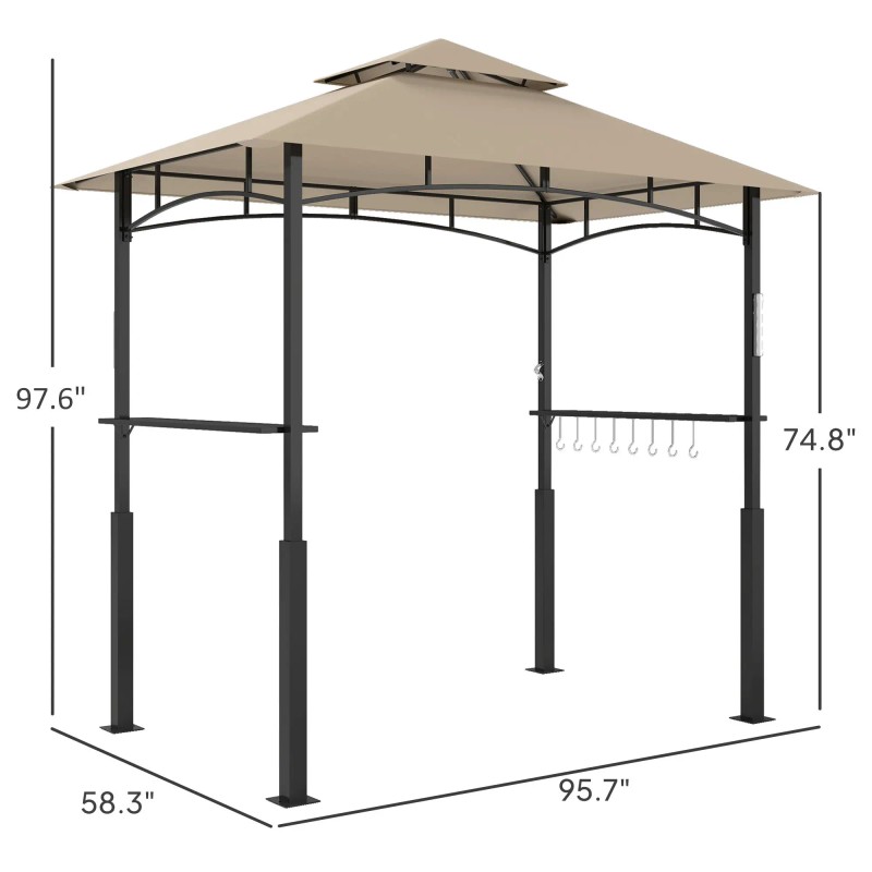 Outdoor Khaki Barbecue Grill Gazebo 8' X 5' With Led