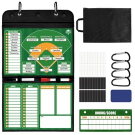 Magnetic Baseball Lineup Board - Collapsible Professional Softball & Baseball Coach Clipboard for Dugout, Leather Cover, 40 Lineup Cards, Markers & Eraser, Tactical Planning for Training & Games