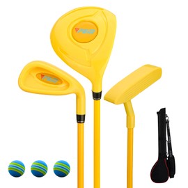 PGM Children's Golf Club Set - Can Hit Real Balls, Includes Wood, Iron, and Putter Clubs, Great for Beginner Boys and Girls, Instructional Training Set