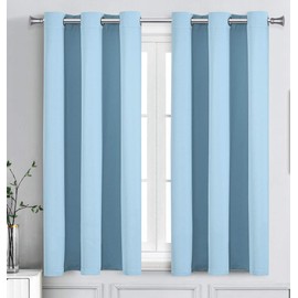WPM - Cortina opaca para oscurecer la habitación, cortinas para sala de estar, azul cielo, aislamiento térmico, ojales para ventana de dormitorio (azul claro, 106,7 cm de ancho x 114,3 cm de largo)