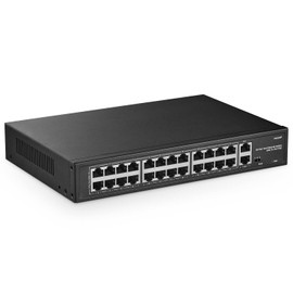 24 Port PoE Switch with 2 Gigabit Uplink, 100Mbps PoE+ Ports, 1000Mbps Uplink, IEEE802.3af/at, Max 300W, VLAN & PoE Extend 250m, YuLinca RackMount Fanless Unmanaged Ethernet Switch