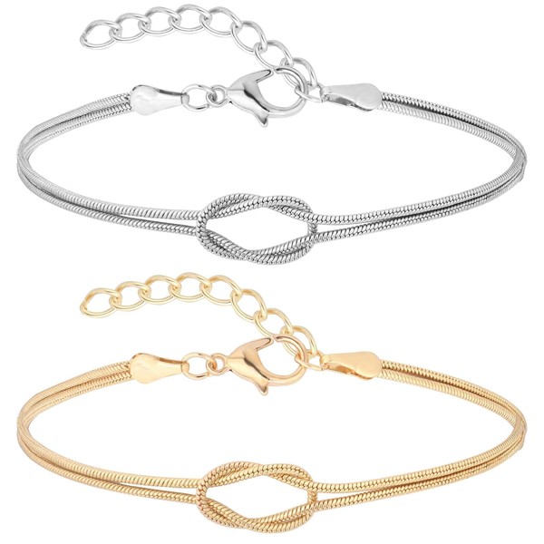 Irikdescia Pack of 2 Love Knot Snake Chain Infinity Bracelet