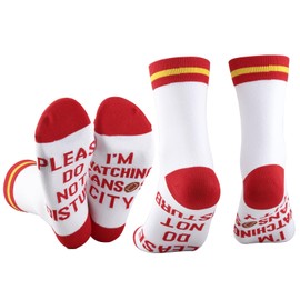 WCGXKO KAN Football Gift Sports Team Fan Gift Funny Birthday Present Novelty American Football Socks For Men Women (US, Alpha, One Size, Regular, Regular, Watching KanFoot Sock)