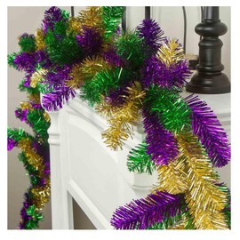 Factory Direct Craft Mardi Gras Metallic Tinsel Mantel Garland Runner - Festive Decor for Fat Tuesday and Carnival Parties (9 Feet Long)