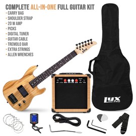 LyxPro 30 Inch Electric Guitar and Starter Kit for Kids with 3/4 Size Beginner’s Guitar, Amp, Six Strings, Picks, Shoulder Strap, Digital Clip On Tuner, Guitar Cable and Soft Case Gig Bag - Natural