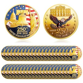 Highergo 250th Anniversary Commemorative Coins USA Eagle and Patriotic Symbols Collectible 250 Year Merchandise for Celebration Display Collectors Challenge Coin Gift(40 Pcs,Style 1)