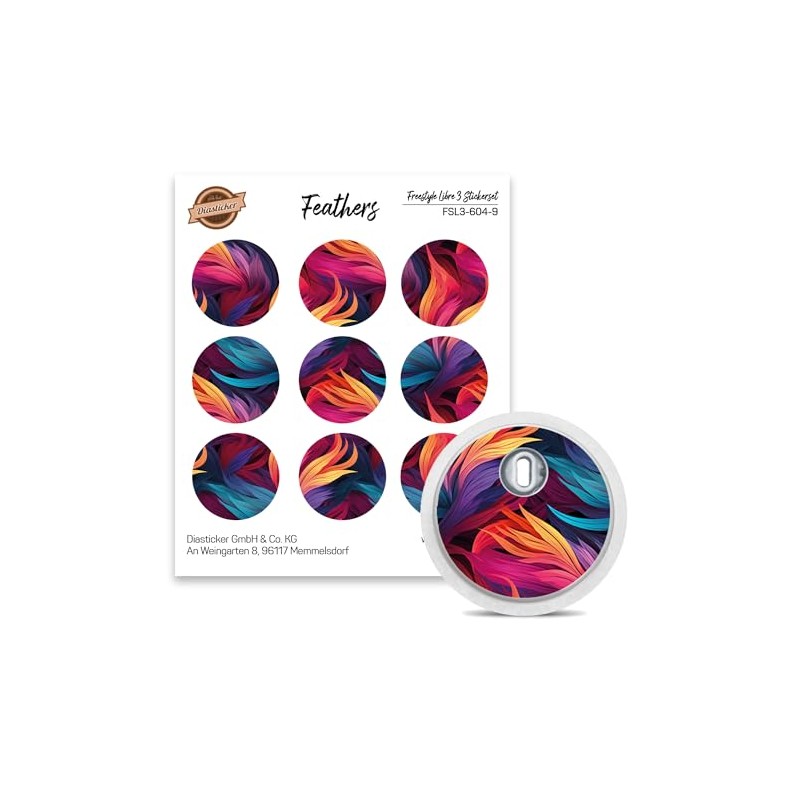 FreeStyle Libre 3 Sensor Stickers, Set of 9 Feathers Stickers