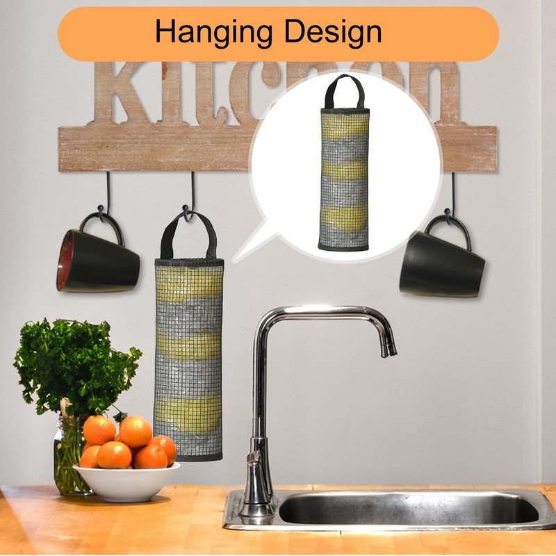 2Pcs Black Plastic Bag Holder,Hanging Garbage Bag Mesh Storage Bag