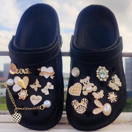 Bling Shoe Charms Chain 18 Pcs Cute Enamel Rhinestone Shoe Charms for Clog Shoes Decoration