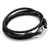 Men's Leather Bracelet, XXL, Black, Braided Double Wrap Bracelet with