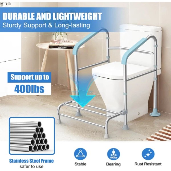 UGarden Upgraded Toilet Safety Rail with Foot Rest, Height Adjustable