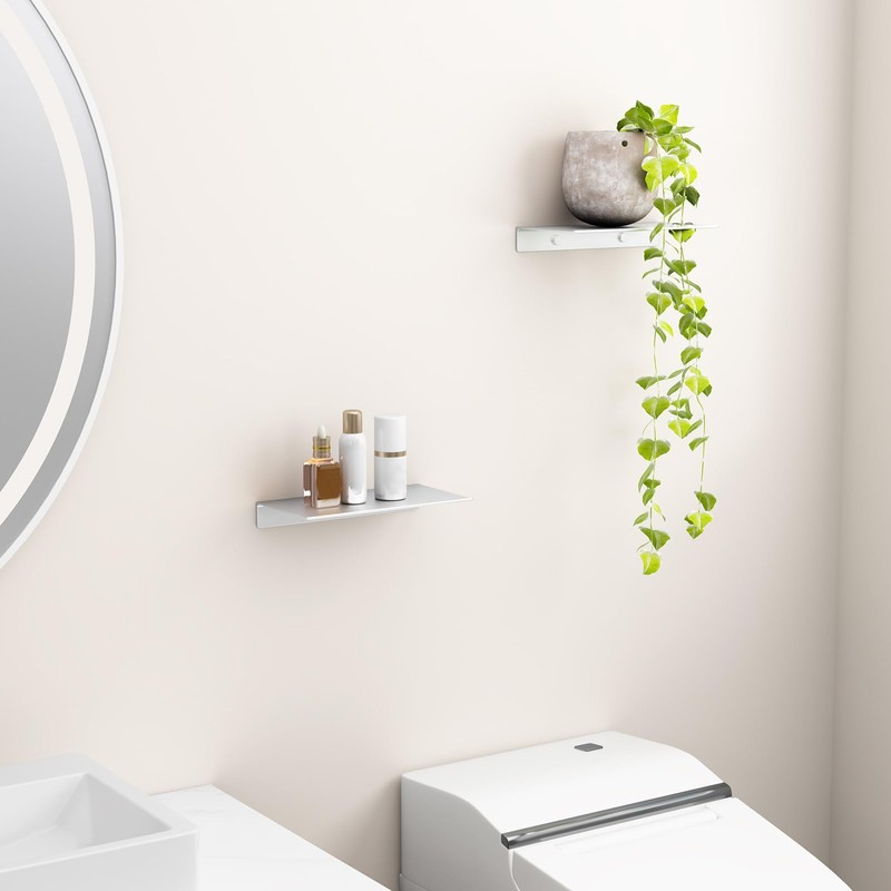 Danpoo Adhesive Floating Shelves for Wall Storage, Metal Wall Shelves,
