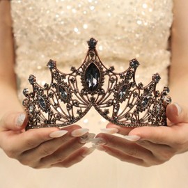 Rannyrena Rhinestone Crystal Tiara Crown for Women Silver Bridal Wedding Headband Elegant Princess Hair Accessories for Birthday Prom Quinceanera (Dark copper-grey, Standard)