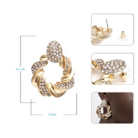 Twist Circle Earrings for Women Twisted Statement Earrings for Girls Flower Hoop Earrings Hypoallergenic Flower Stud Earrings Round Circle Chunky Gold Wreath Earrings, Zinc