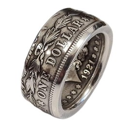 Mnyixsi Fashion 925 Sterling Silver America Band Ring for Men, Vintage Style Patriotic United States National Emblem Coin Engraved Signet Ring, Viking Rock Band Punk Hip Hop Jewelry Gift Size 9