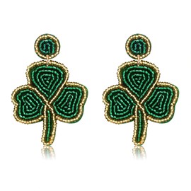 St Patricks Day Earrings Green Lucky Clover Dangling Beaded Earrings Handmade Irish Holiday Cheer Shamrock Earrings for Women Girls, beads, beads