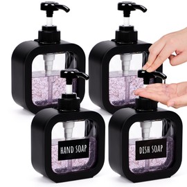 Segbeauty Pump Dispenser, Pack of 4, 300 ml Plastic Soap Dispenser with Labels, Soap Dispenser Kitchen Refillable, Bathroom Accessories, Black