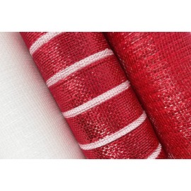 Bundle of 3 - 10" x 10 Yards Poly Mesh Peppermint Candy Cane Metallic Christmas Ribbon (Red, White, Red/White Stripe)
