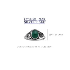 Silvershake 8X6mm Created Oval Shape Green Malachite Inlay 925 Sterling Silver Filigree Victorian Style Ring Gemstone Jewelry Size 8