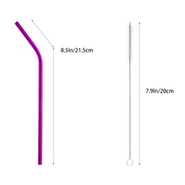 10 Pcs Stainless Steel Straws, Reusable Drinking Straws, Bent Metal Straw Sets with 2 Pcs Cleaning Brushes (Rose Red, 8.5 Inch)