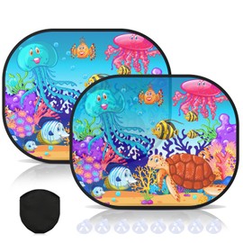 Car Window Sun Shade Baby Car Sun Protection for Children with UV Protection, 44 x 36 cm Car Window Sun Visor for Children with 8 Suction Cups and Cute Animal Motifs (Underwater World)