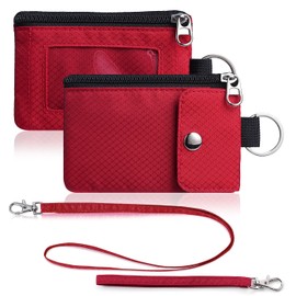 Artpaxy Minimalist Wallet For Mens Womens, Keychain RFID Blocking Zipper Small Wallet with ID Window 2 Lanyards,Water Resistant Travel Cash Card Coin Case Boys Girls