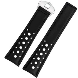 FOUUA Watch Strap 22 mm for TAG Heuer Monaco Genuine Leather Watch Strap with Blue Black Strap Replacement for Tag Heuer Monaco for Tag Heuer Carrera Aquarace Series