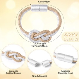 Queekay 2 Pcs Magnetic Curtain Tiebacks 2 Style, Elegant Decorative Tie Backs Terse Style Drape Tie Backs Hand Weave Rope Knot Curtain Holdbacks for Home Outdoor (Beige,White)