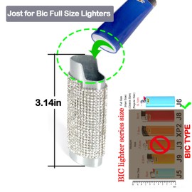 HUMWE Bling Rhinestone Crystal Lighter Case Cover Sleeve Metal Shiny Lighters Holder for Bic Standard Size Lighter J6 (Silver)