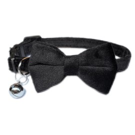 Cat Collar with Bells, Bow Tie Removable, Breakaway Safety Buckle, Soft Velvet Cute, Adjustable for Girl Boy Kitty Kitten Small Pets, 7"-11", Black